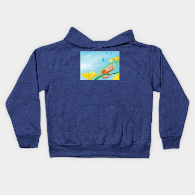 Hazel Dormouse Looking at the Birds in the Sky Illustration Kids Hoodie by Julia Doria Illustration